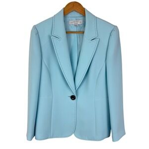 Tahari ASL Light Blue Single Button Blazer 12P Tailored Pick Stitch Petite